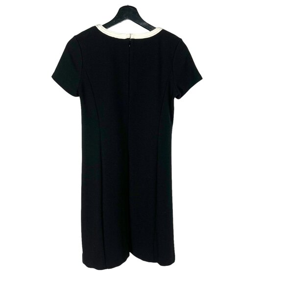 Talbots Black White Textured Short Sleeve Sheath Below Knee Dress Small Petite - Picture 4 of 10